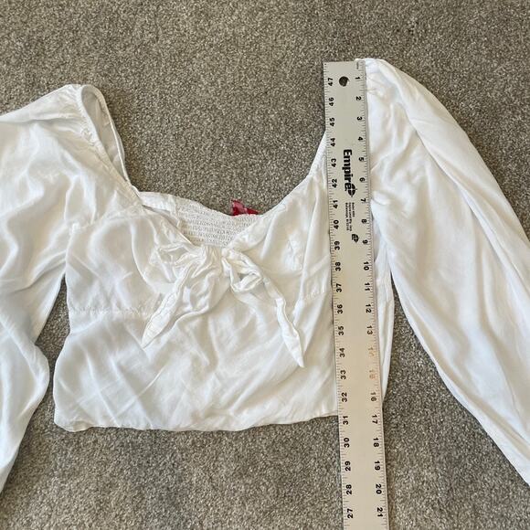 Guess large knot front balloon puff sleeve crop top blouse TLS1 2862 - Picture 2 of 9